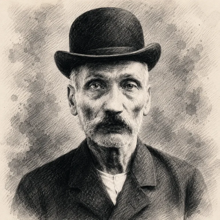 Zeichnung von Wilhelm Voigt, Hauptmann von Köpenick, nach Polizeifoto