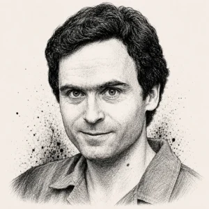 Tuschezeichnung von Ted Bundy (Porträt)