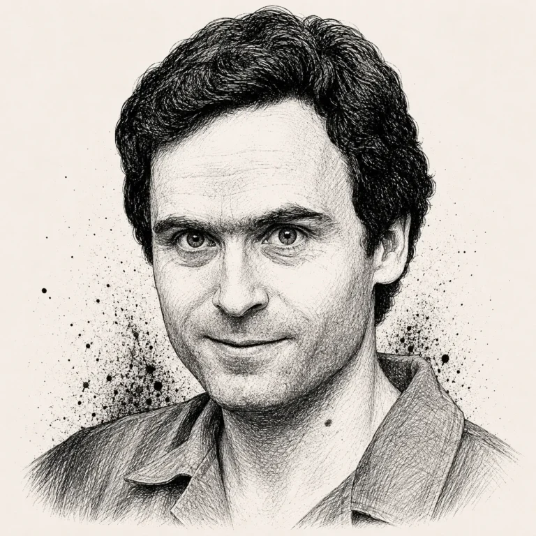 Tuschezeichnung von Ted Bundy (Porträt)