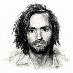 Zeichnung: Polizeifoto von Charles Manson 1971 (Mug shot)