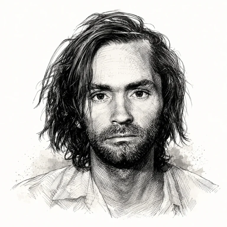 Zeichnung: Polizeifoto von Charles Manson 1971 (Mug shot)