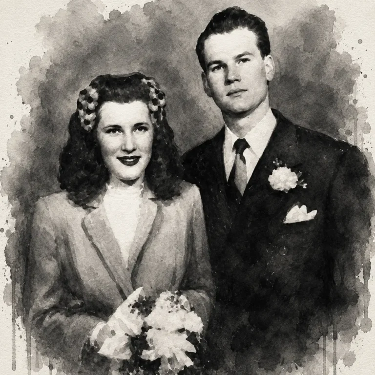 Aquarell von Marilyn und Sam Sheppard an ihrem Hochzeitstag (Porträt)