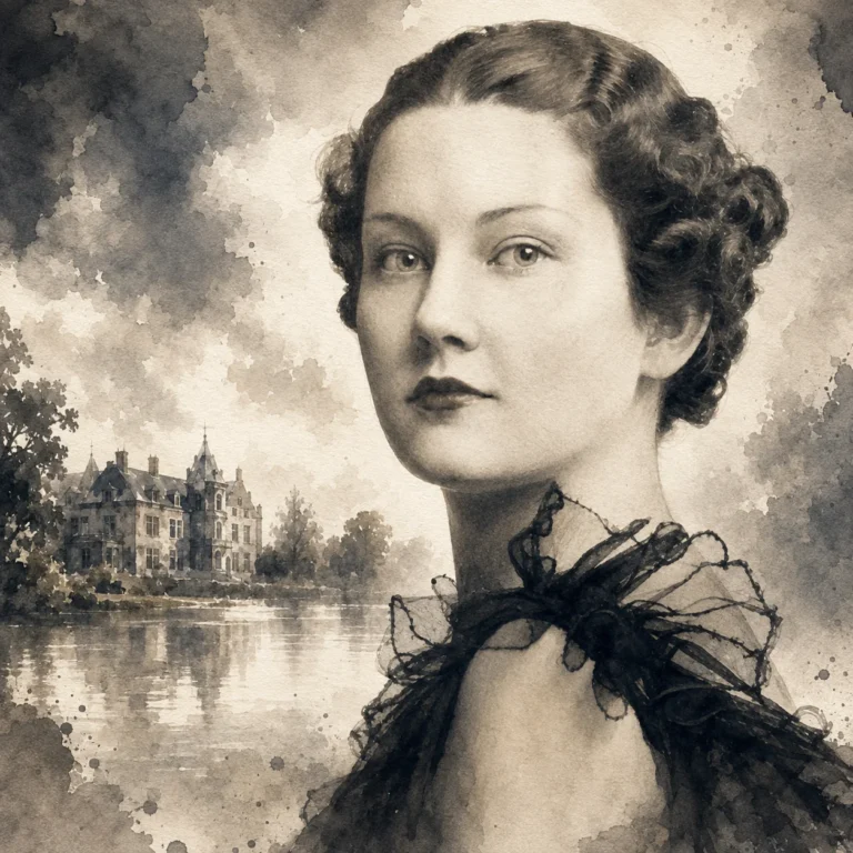 Zeichnung monochromatisch von Leila Welsh in schwarzem Abendkleid